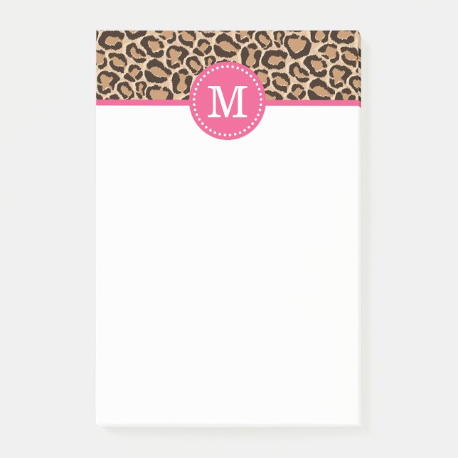 Pink and Leopard Print Custom Monogram Post-it Notes (Front)