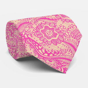 Pink And Light Beige Girly Abstract Floral Tie