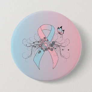 Pink and Light Blue Awareness Ribbon Butterfly 7.5 Cm Round Badge