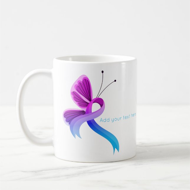 Pink and Light Blue Awareness Ribbon Butterfly Coffee Mug (Left)