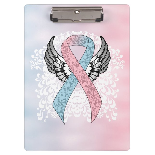 Pink and Light Blue Awareness Ribbon with Wings Clipboard (Front)