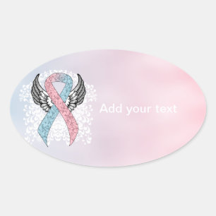 Pink and Light Blue Awareness Ribbon with Wings Oval Sticker