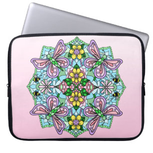 Pink and Light Blue Hand Drawn Mandala Laptop Slee Sleeve