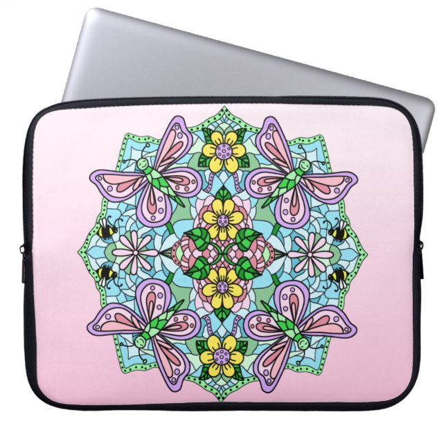 Pink and Light Blue Hand Drawn Mandala Laptop Slee Sleeve (Front)
