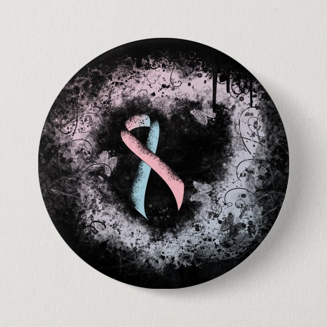 Pink and Light Blue Ribbon Awareness Grunge Heart 7.5 Cm Round Badge (Front)