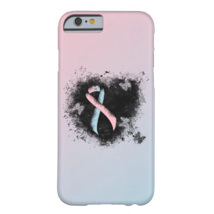 Pink and Light Blue Ribbon Awareness Grunge Heart Barely There iPhone 6 Case