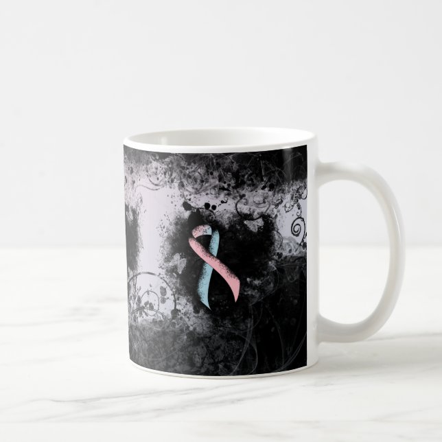 Pink and Light Blue Ribbon Awareness Grunge Heart Coffee Mug (Right)