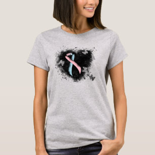 Pink and Light Blue Ribbon Awareness Grunge Heart T-Shirt