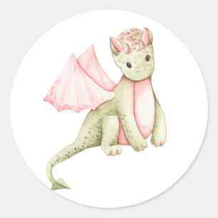 Pink and Light Green Dragon  Classic Round Sticker