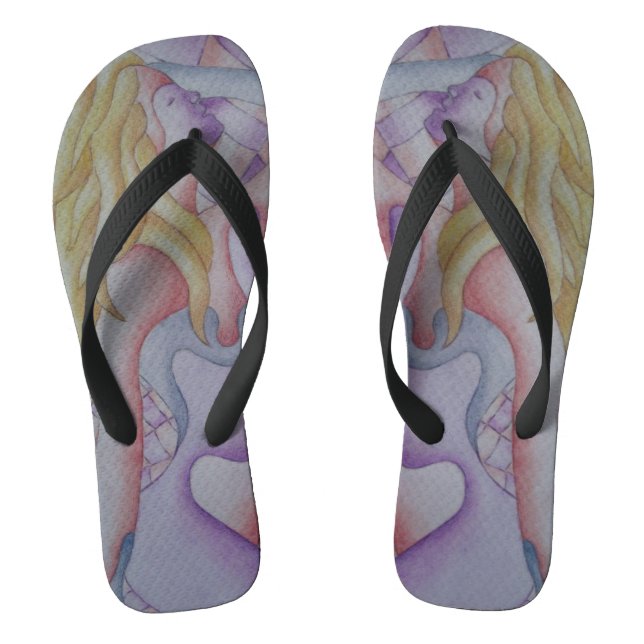pink and lilac lady posing abstract modern art flip flops (Footbed)