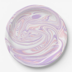 Pink And Lilac Modern Liquefied Marbling Lines Paper Plate