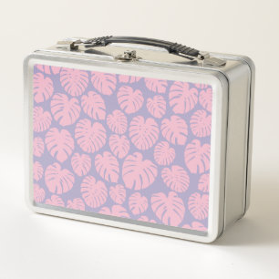Pink and Lilac Monstera Leaves Metal Lunch Box
