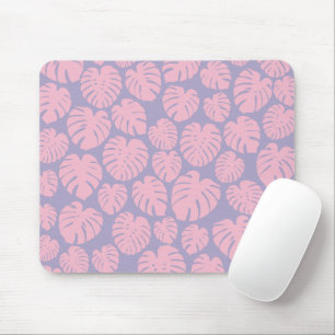 Pink and Lilac Monstera Leaves Mouse Mat