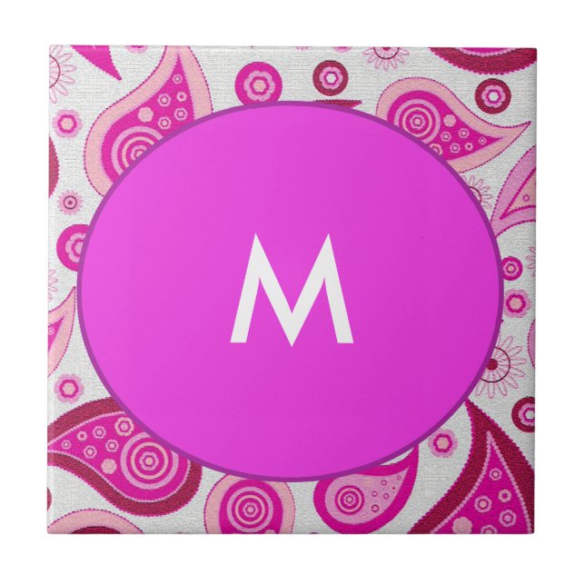 Pink and lilac paisley monogram tile (Front)