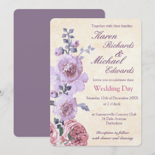 Pink and Lilac Watercolor Floral Wedding Invitation