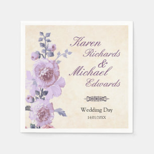 Pink and Lilac Watercolor Floral Wedding Napkin
