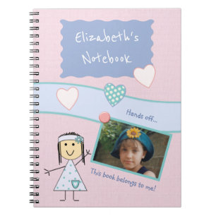 Pink and lilac with hearts a name and photo notebook