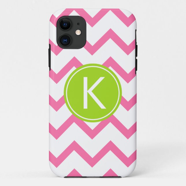 Pink and Lime Chevron Stripes Monogram Case (Back)