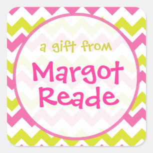 Pink and Lime Green Chevron Personalised Stickers