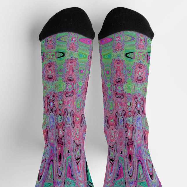 Pink and Lime Green Groovy Abstract Atomic Waves Socks (Top)