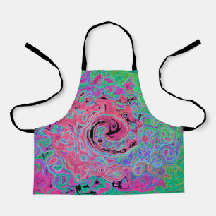 Pink and Lime Green Groovy Abstract Retro Swirl Apron