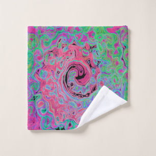 Pink and Lime Green Groovy Abstract Retro Swirl Bath Towel Set
