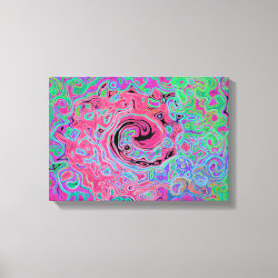 Pink and Lime Green Groovy Abstract Retro Swirl Canvas Print