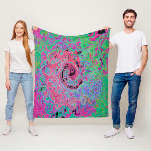 Pink and Lime Green Groovy Abstract Retro Swirl Fleece Blanket