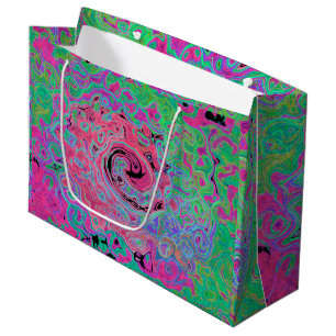 Pink and Lime Green Groovy Abstract Retro Swirl Large Gift Bag