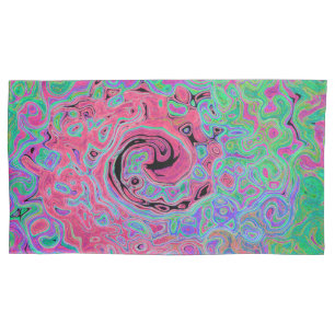 Pink and Lime Green Groovy Abstract Retro Swirl Pillowcase