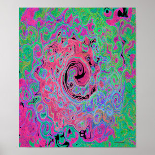 Pink and Lime Green Groovy Abstract Retro Swirl Poster