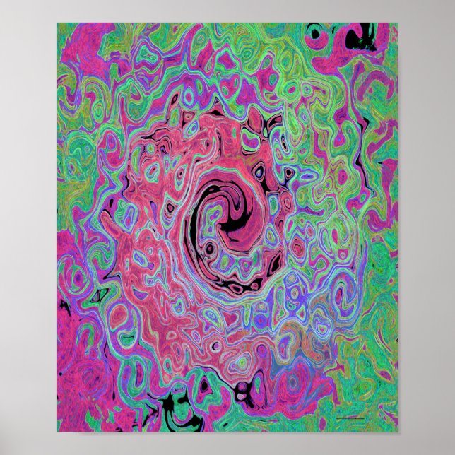 Pink and Lime Green Groovy Abstract Retro Swirl Poster (Front)
