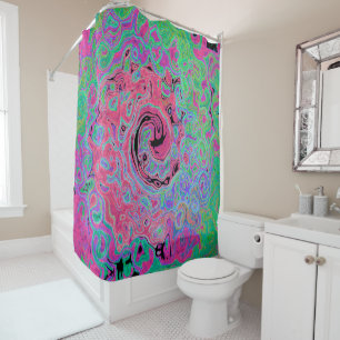 Pink and Lime Green Groovy Abstract Retro Swirl Shower Curtain