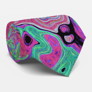 Pink and Lime Green Groovy Abstract Retro Swirl Tie