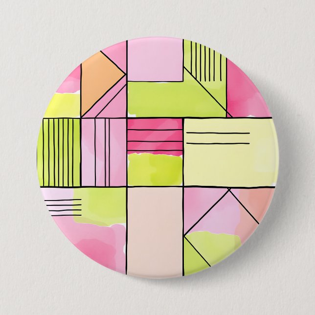 Pink and Lime-Green Patchwork Abstract 7.5 Cm Round Badge (Front)