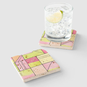 Pink and Lime-Green Patchwork Abstract Stone Coaster