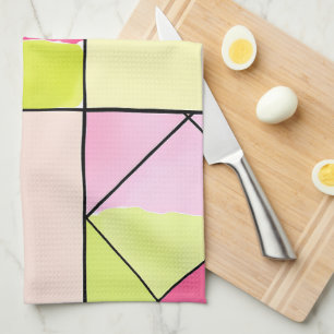 Pink and Lime-Green Patchwork Abstract Tea Towel