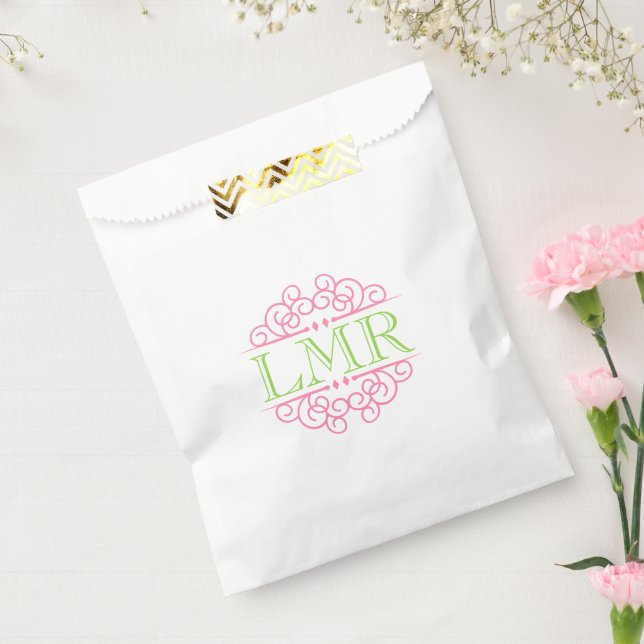 Pink and Lime Green Swirls Frame Monogram Favour Bags (Sealed)