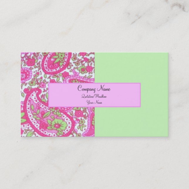 Pink and Lime Paisley Business Card 2 (Front)