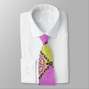 Pink and lime , patchwork tie