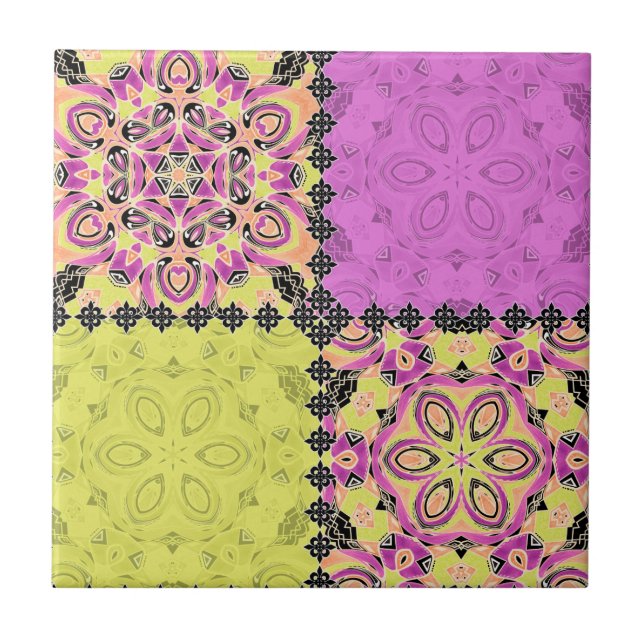 Pink and lime , patchwork tile (Front)
