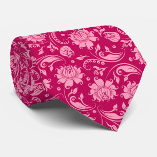 Pink And Magenta Floral Damask Pattern Tie
