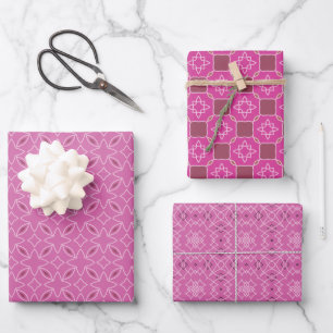Pink and Magenta Geometric Mosaic Wrapping Paper Sheet