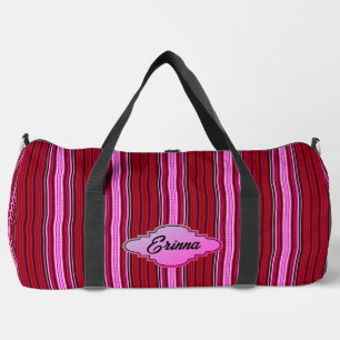 Pink and Maroon Stripes Duffle Bag
