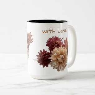 Pink and Mauve straw flower with love white Two-Tone Coffee Mug