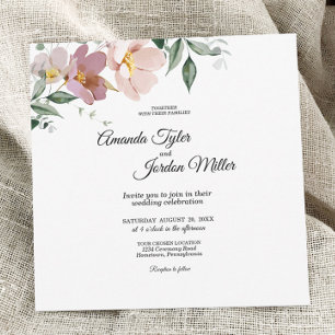 Pink and Mauve Vintage Floral Square Wedding Invitation