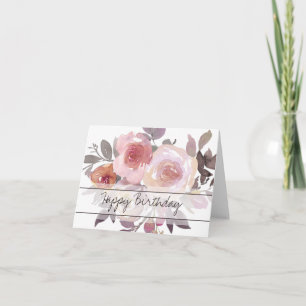 Pink and mauve watercolor floral birthday card