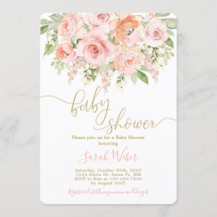 Pink and melon floral baby shower girl invitation
