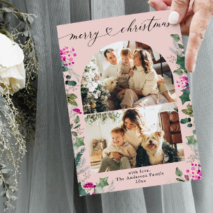 Pink and Merry 2 Photo Christmas Card 