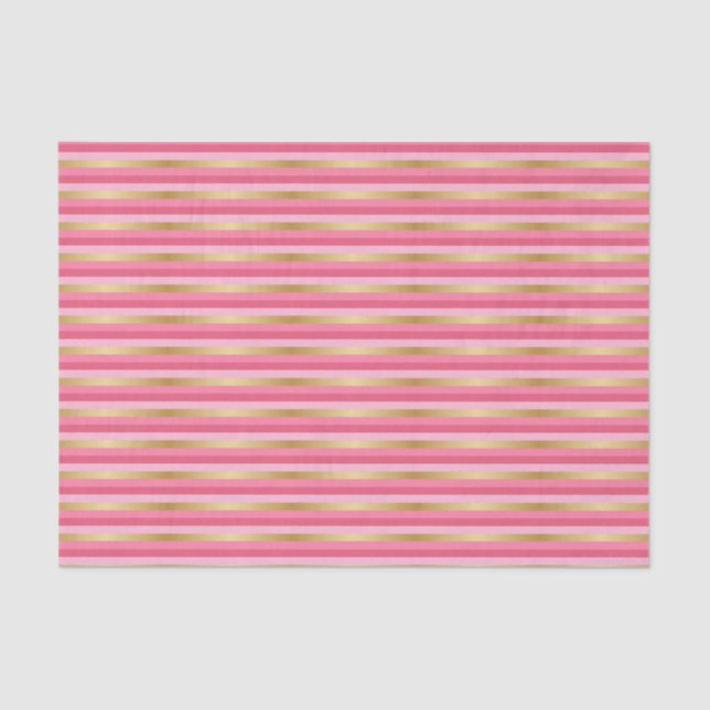 Pink and Metallic Gold Stripes Tissue Paper (Front)